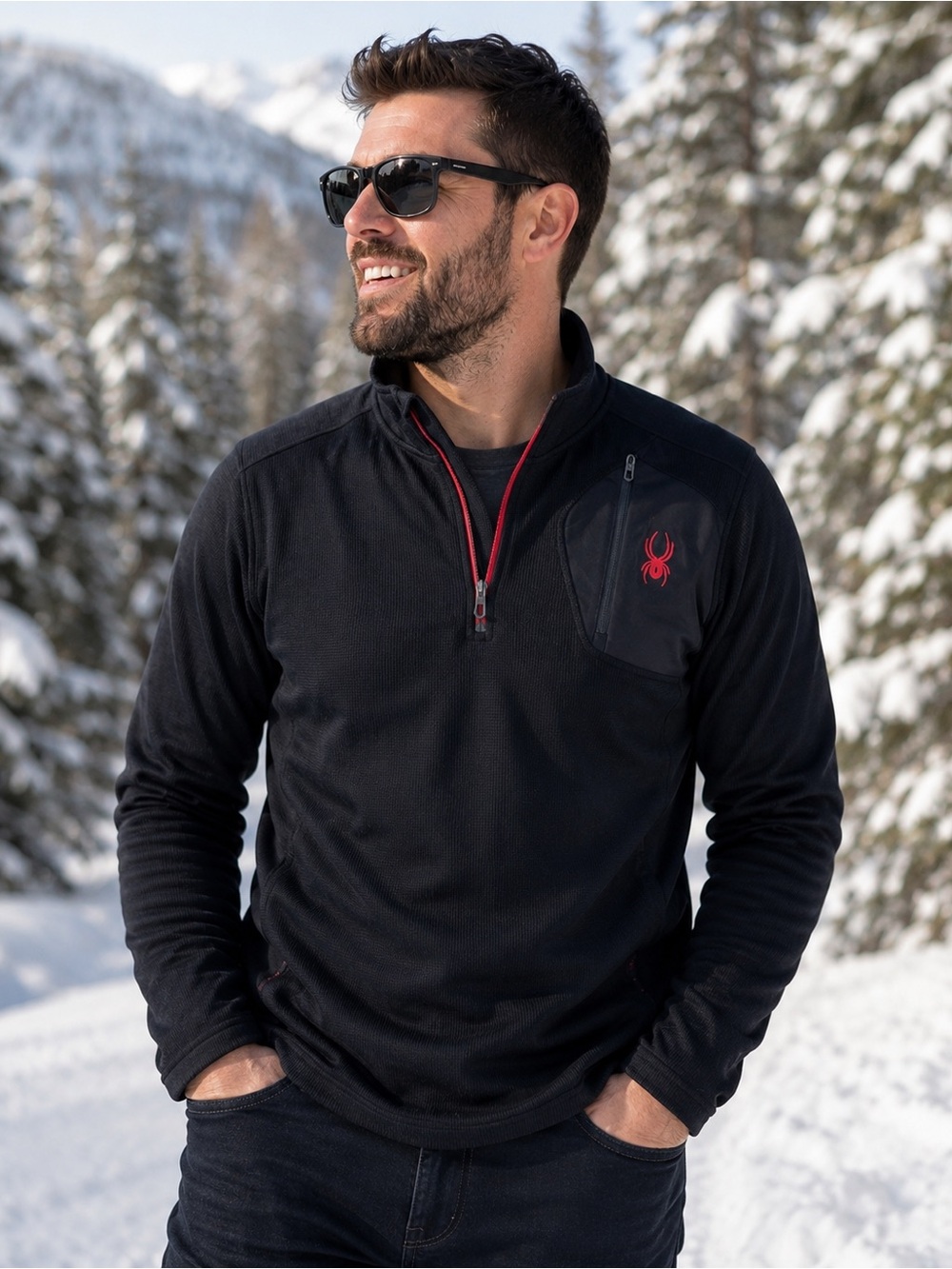 Spyder Raiders Men’s Large Black Red 1/4 Zip Fleece Jacket Ski Pullover